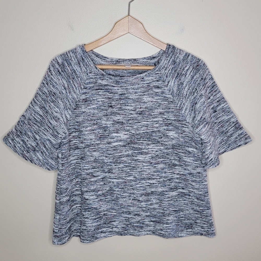 LOFT Marled Short Sleeve Top White Black Pink Blue Size Small